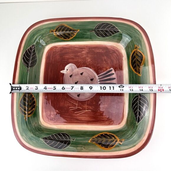 VIETRI Large Square Ceramic Platter Serving Foresta Bird Leaves Made in Italy - Picture 6 of 8